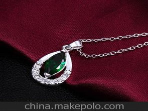 厂家直销镀925银项饰品可定做韩国流行镶绿宝石水滴形项链吊坠女